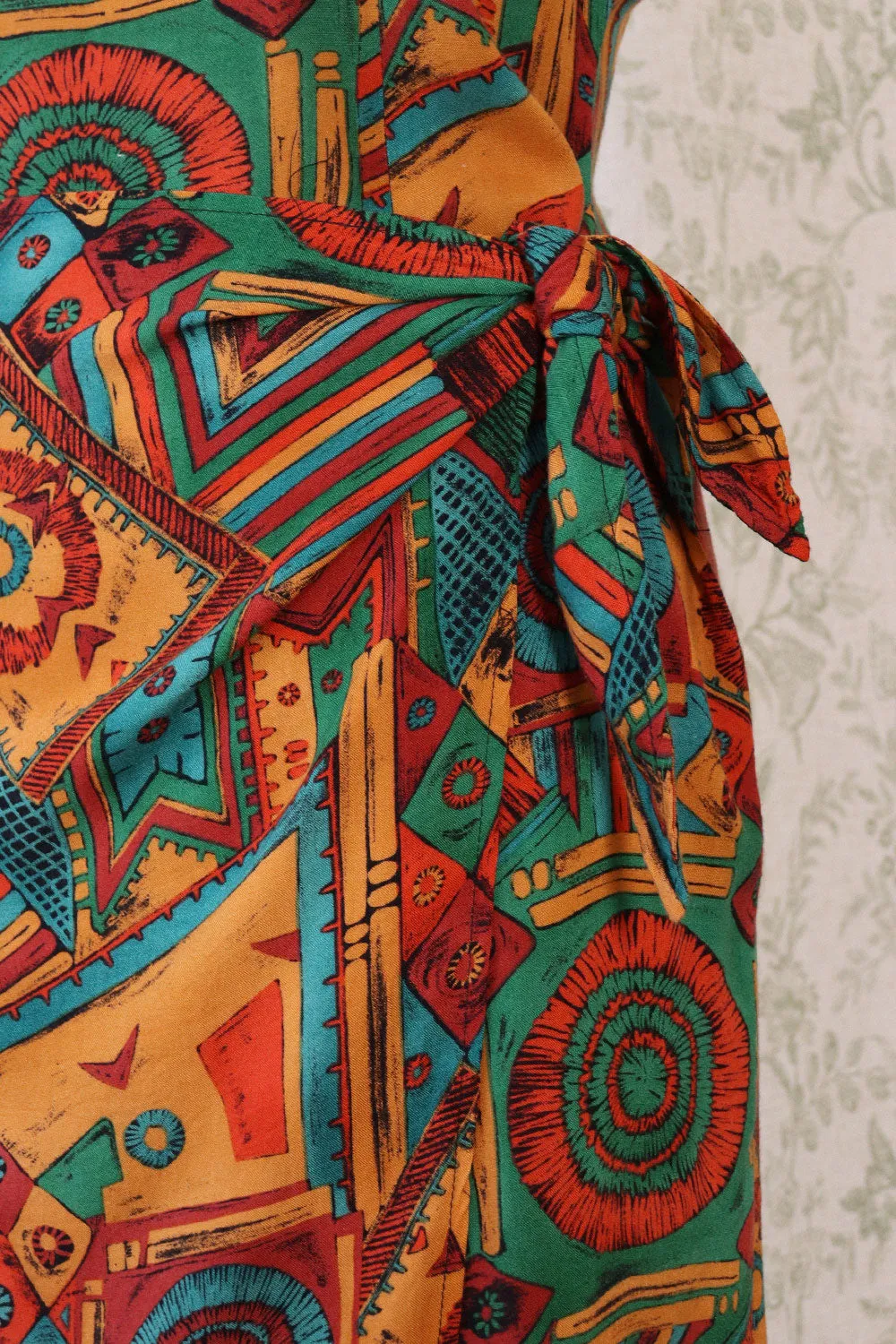 Abstract Printed Swag Wrap Dress M