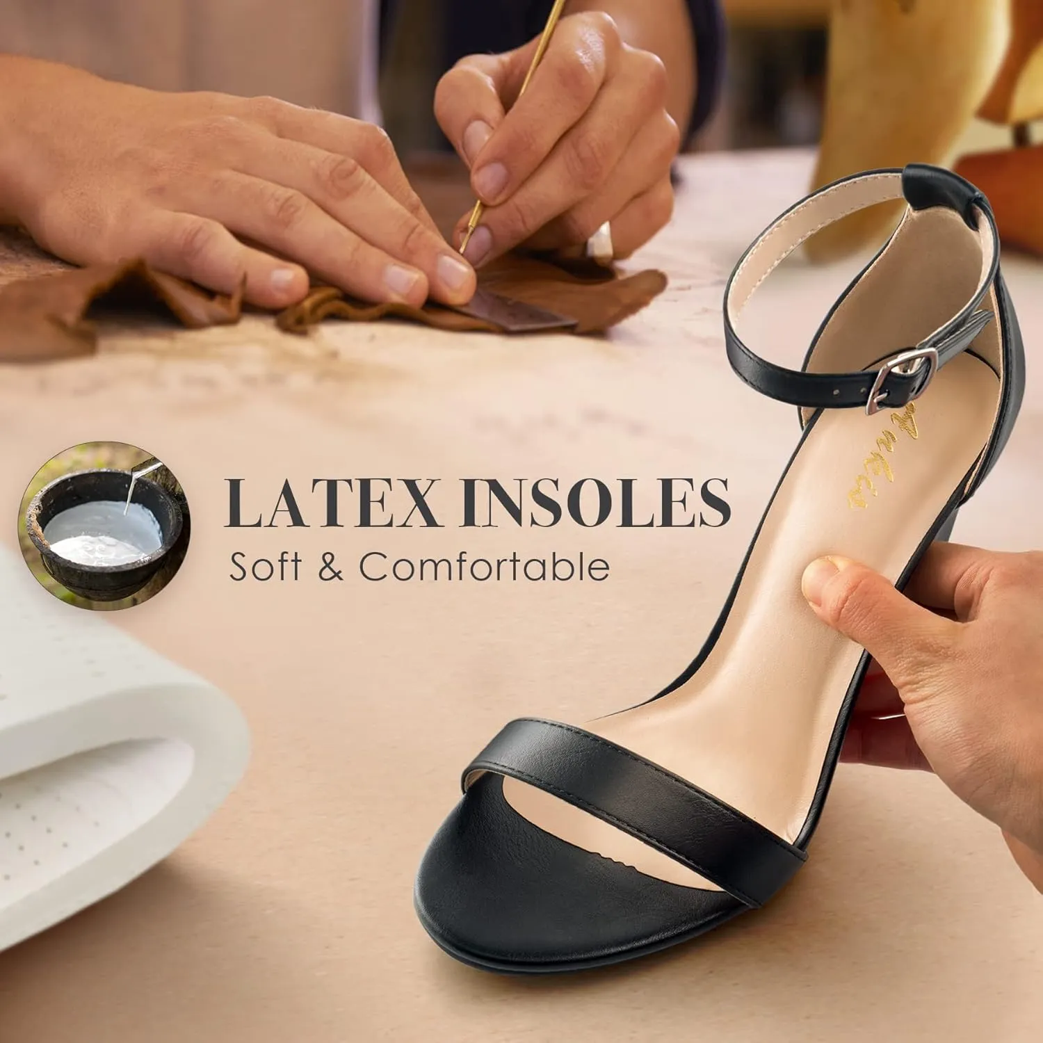 Ankis Nude Black White Heels for Women Open Toe Ankle Strap High Heel Sandals Party Wedding Strappy Buckle Sandals Standard Size 4 Inches Tall High Heel Design