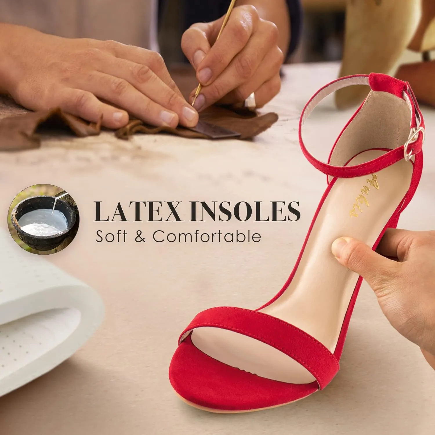 Ankis Nude Black White Heels for Women Open Toe Ankle Strap High Heel Sandals Party Wedding Strappy Buckle Sandals Standard Size 4 Inches Tall High Heel Design
