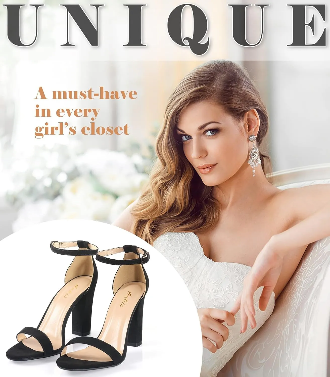 Ankis Nude Black White Heels for Women Open Toe Ankle Strap High Heel Sandals Party Wedding Strappy Buckle Sandals Standard Size 4 Inches Tall High Heel Design