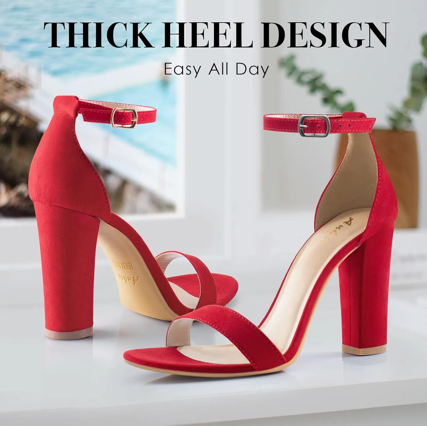 Ankis Nude Black White Heels for Women Open Toe Ankle Strap High Heel Sandals Party Wedding Strappy Buckle Sandals Standard Size 4 Inches Tall High Heel Design