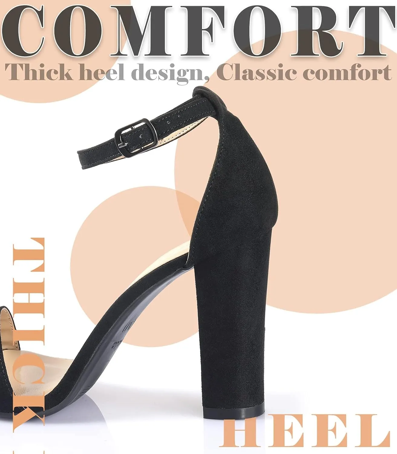 Ankis Nude Black White Heels for Women Open Toe Ankle Strap High Heel Sandals Party Wedding Strappy Buckle Sandals Standard Size 4 Inches Tall High Heel Design
