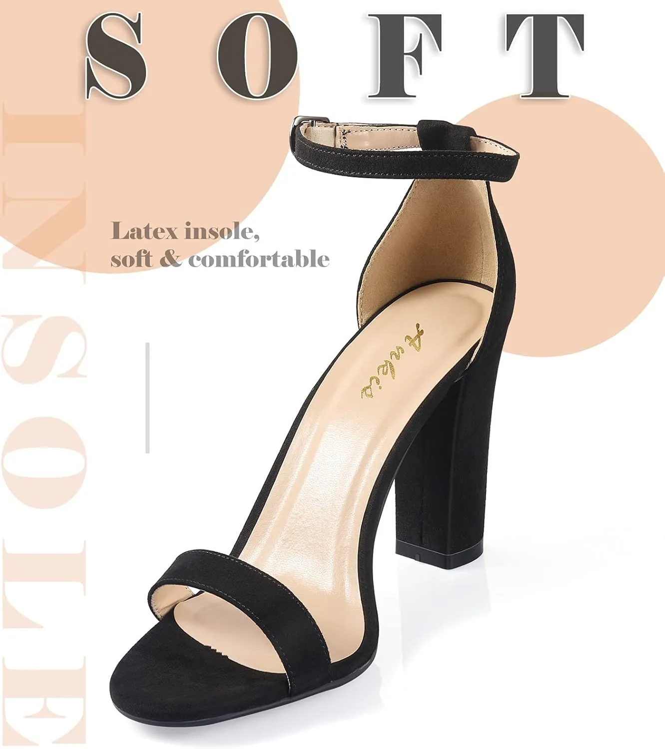Ankis Nude Black White Heels for Women Open Toe Ankle Strap High Heel Sandals Party Wedding Strappy Buckle Sandals Standard Size 4 Inches Tall High Heel Design