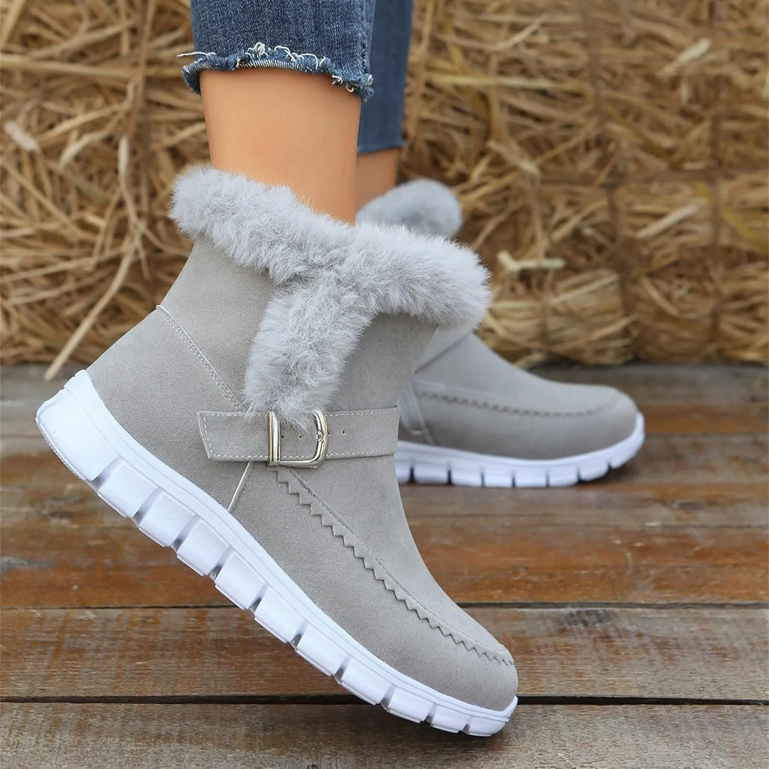 Boots For Women Ankle Booties With Fur Lined Warm Snow Winter Boots Casual Fashion Comfortable Slip On Loafers Shoes