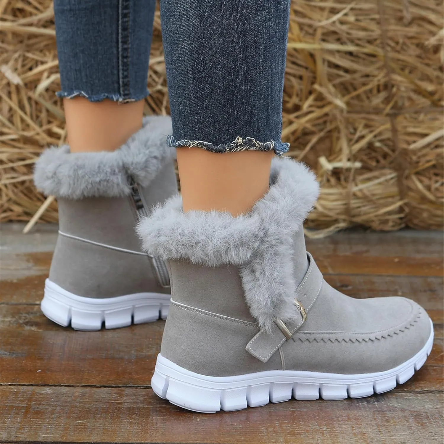 Boots For Women Ankle Booties With Fur Lined Warm Snow Winter Boots Casual Fashion Comfortable Slip On Loafers Shoes