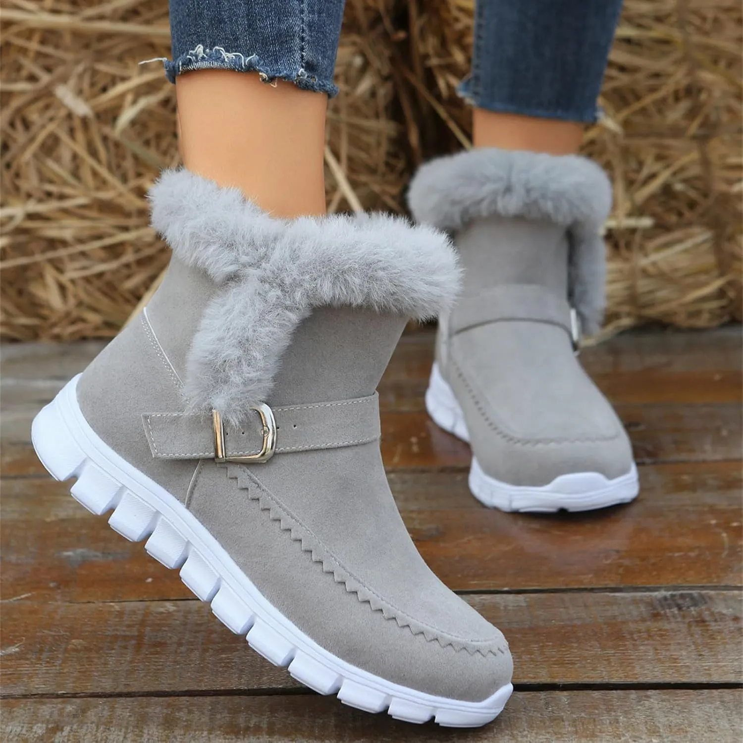 Boots For Women Ankle Booties With Fur Lined Warm Snow Winter Boots Casual Fashion Comfortable Slip On Loafers Shoes