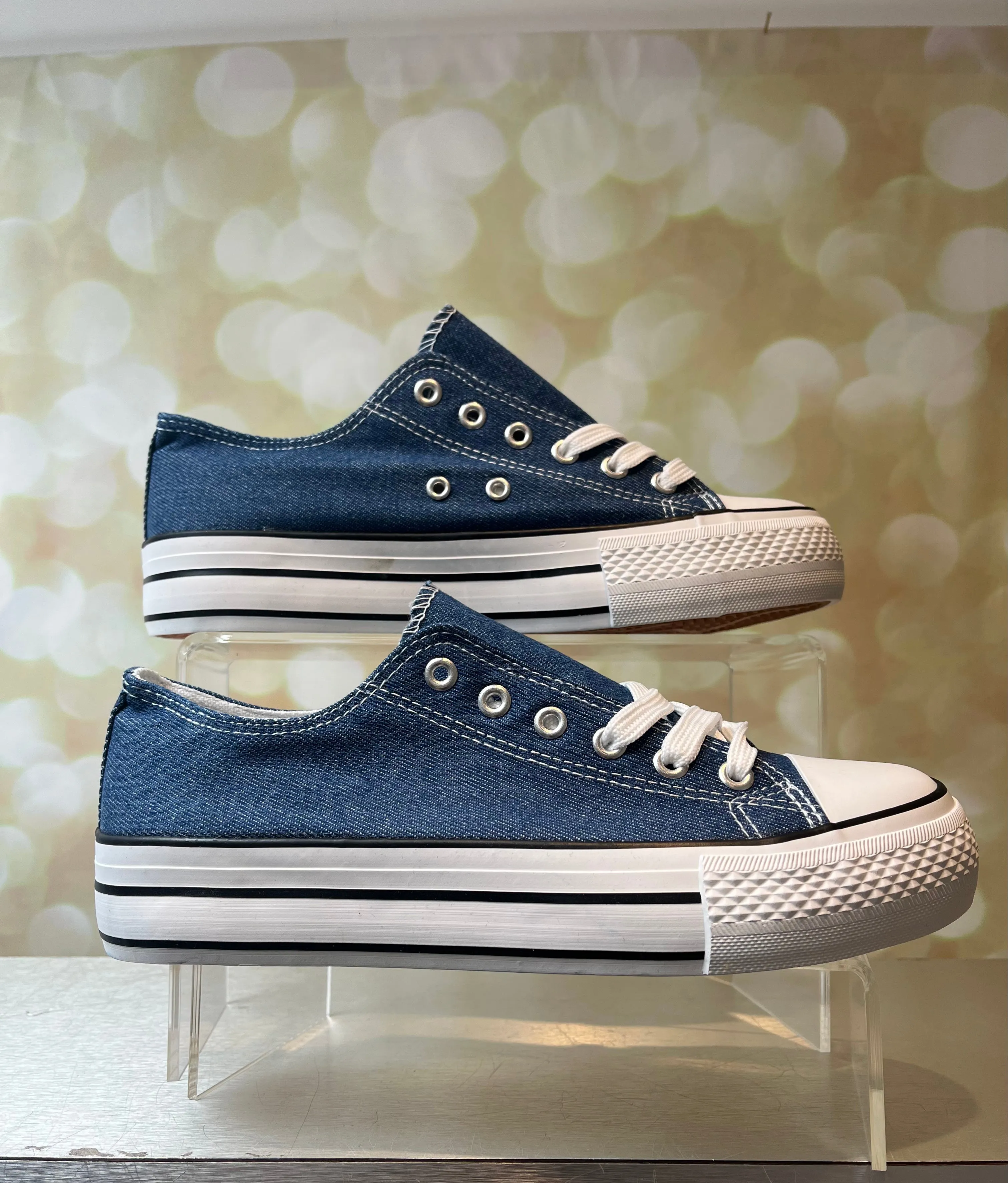 Canvas Lace up Wedge Pump