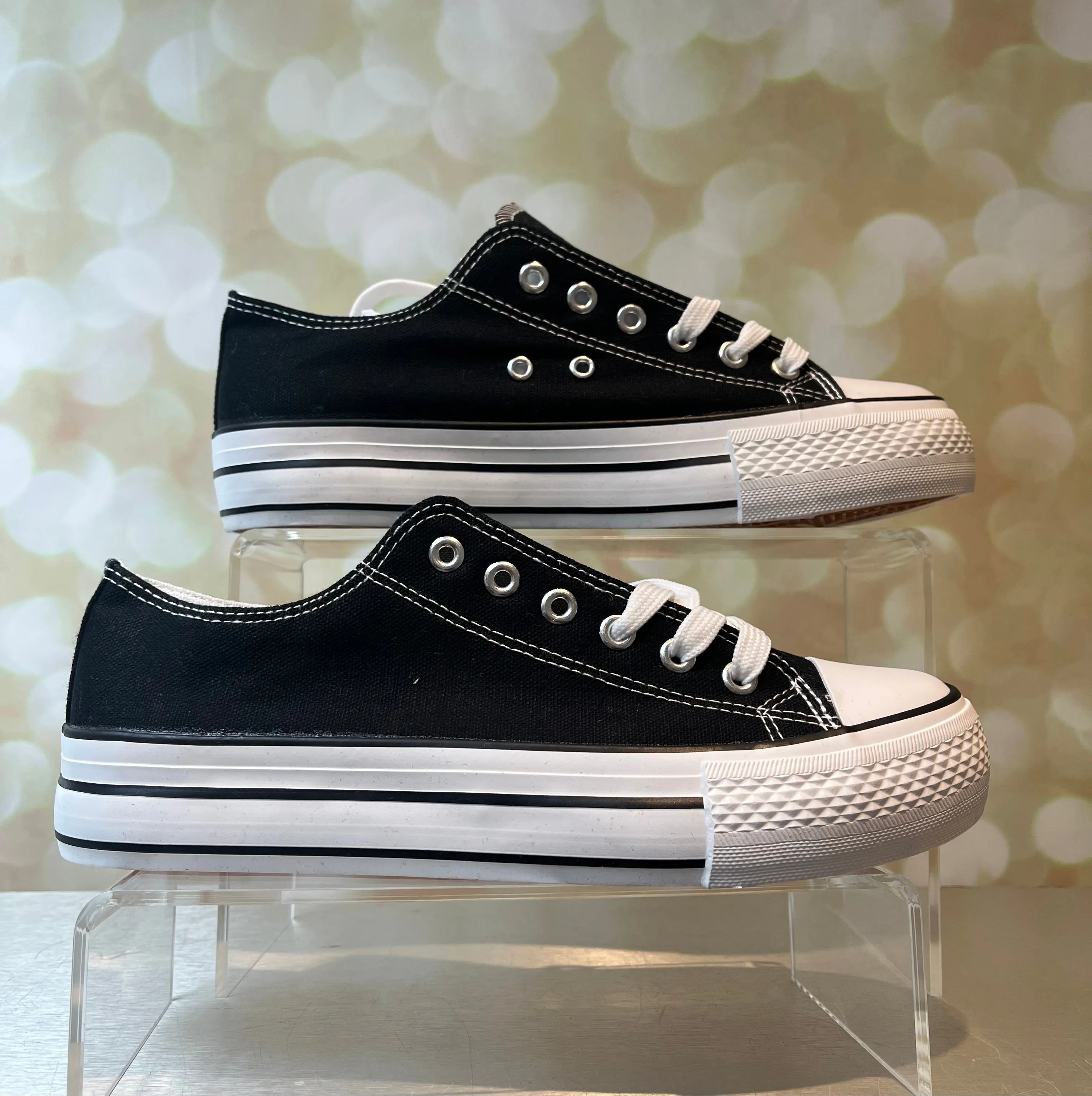 Canvas Lace up Wedge Pump