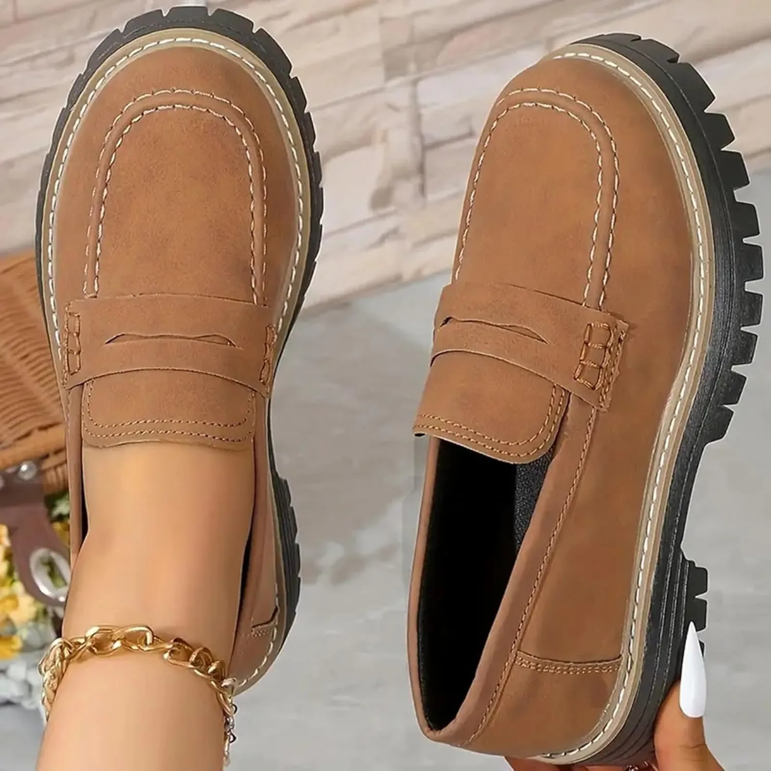 Cathalem Orthoture-Orthopedic Platform Loafers, Comfort Orthopedic Shoes, Womens Round Toe Walking Shoe, Slip on Shoes