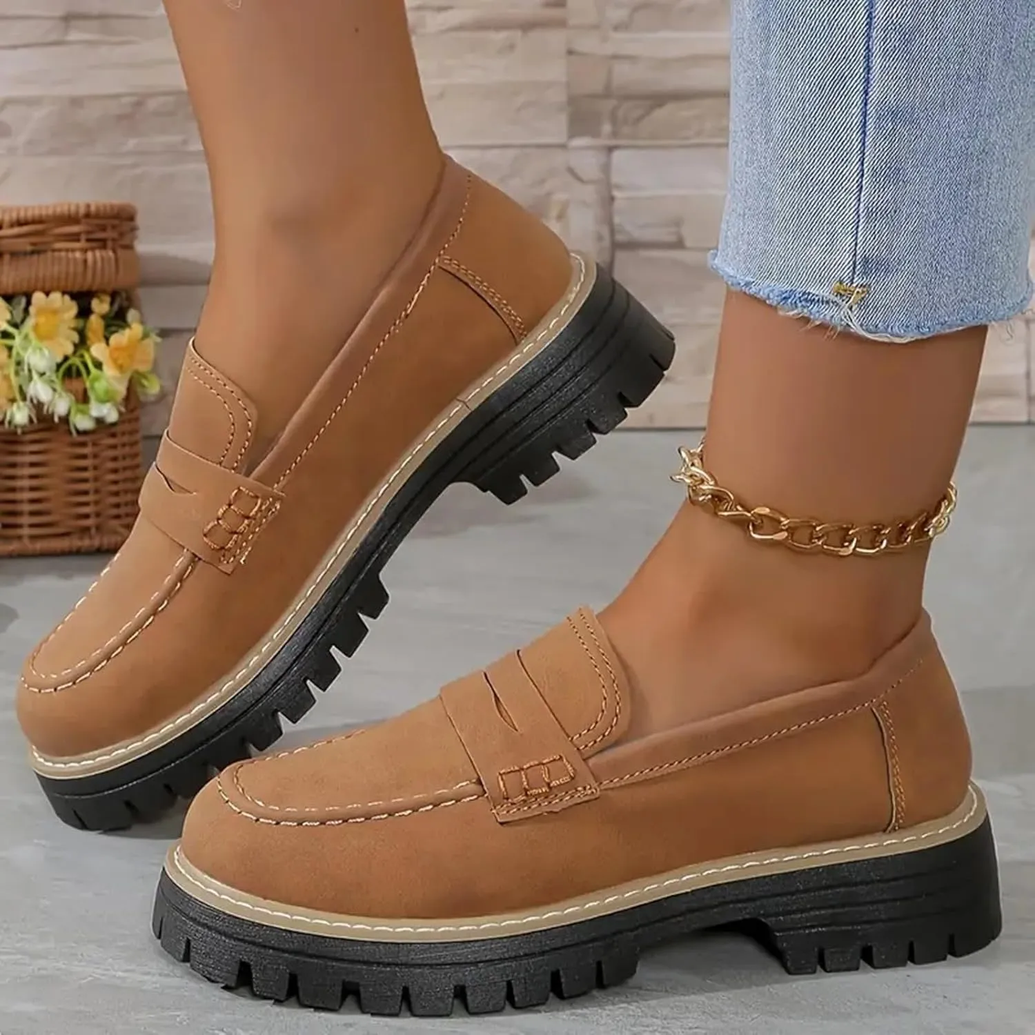 Cathalem Orthoture-Orthopedic Platform Loafers, Comfort Orthopedic Shoes, Womens Round Toe Walking Shoe, Slip on Shoes