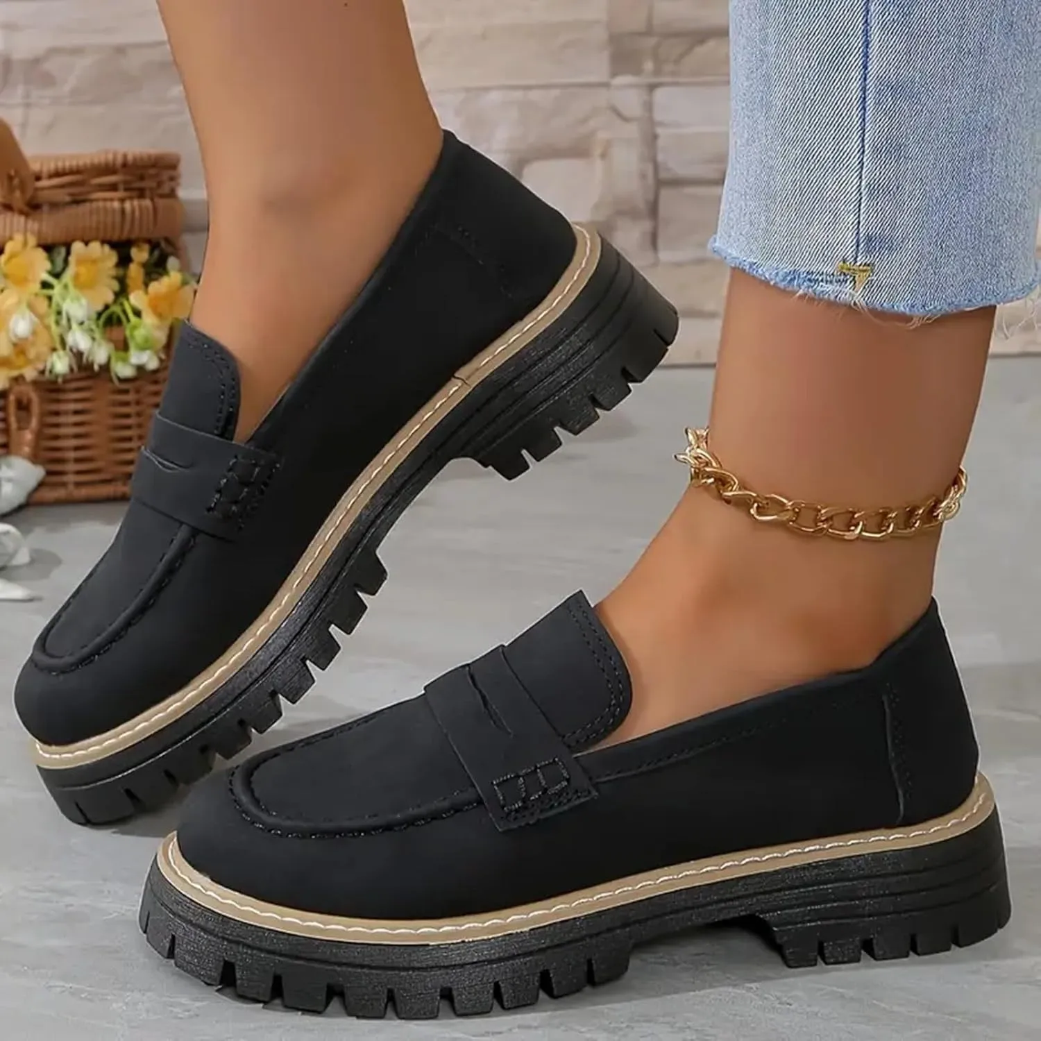 Cathalem Orthoture-Orthopedic Platform Loafers Comfort Orthopedic Shoes Womens Round Toe Walking Shoes Slip on Shoes
