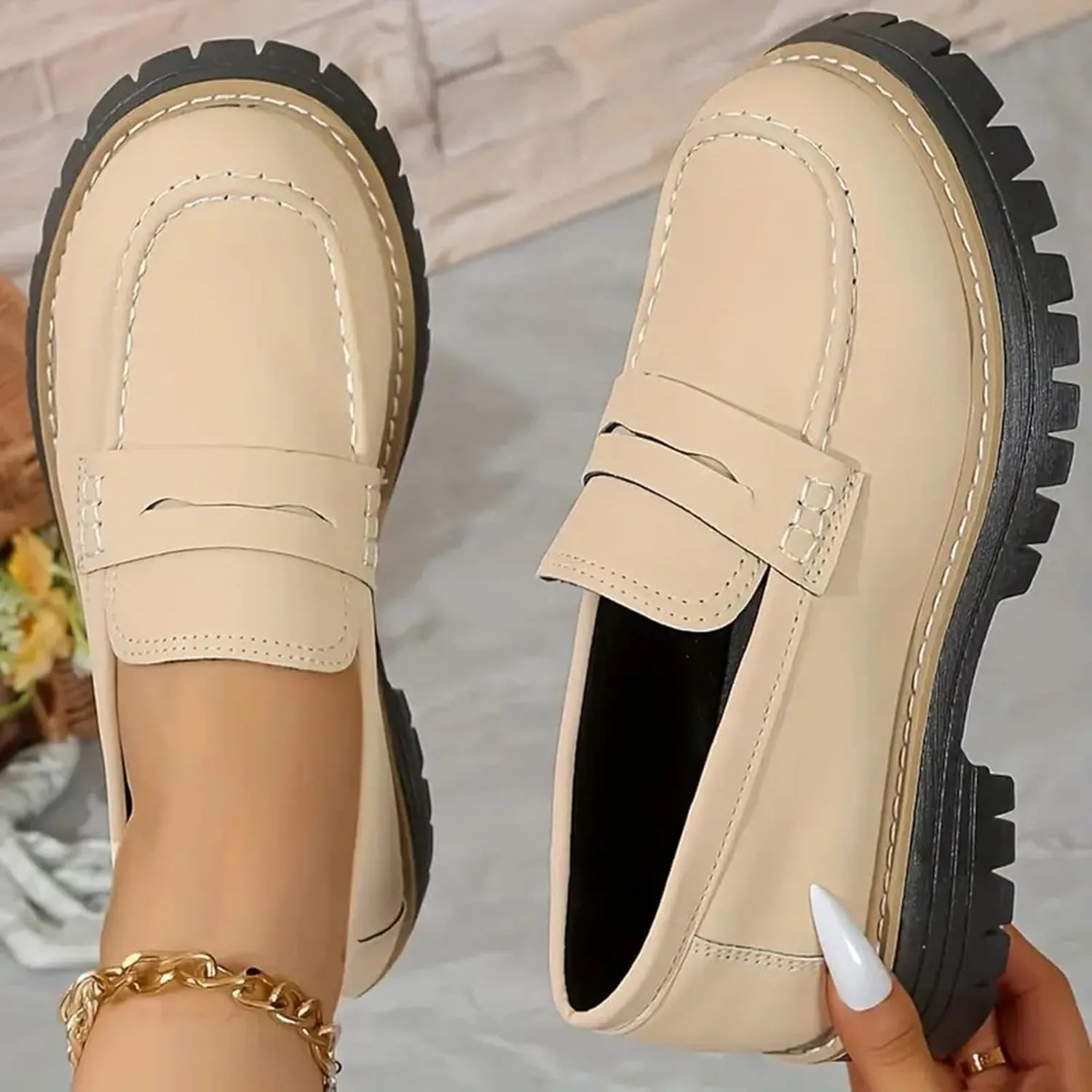 Cathalem Orthoture-Orthopedic Platform Loafers Comfort Orthopedic Shoes Womens Round Toe Walking Shoes Slip on Shoes