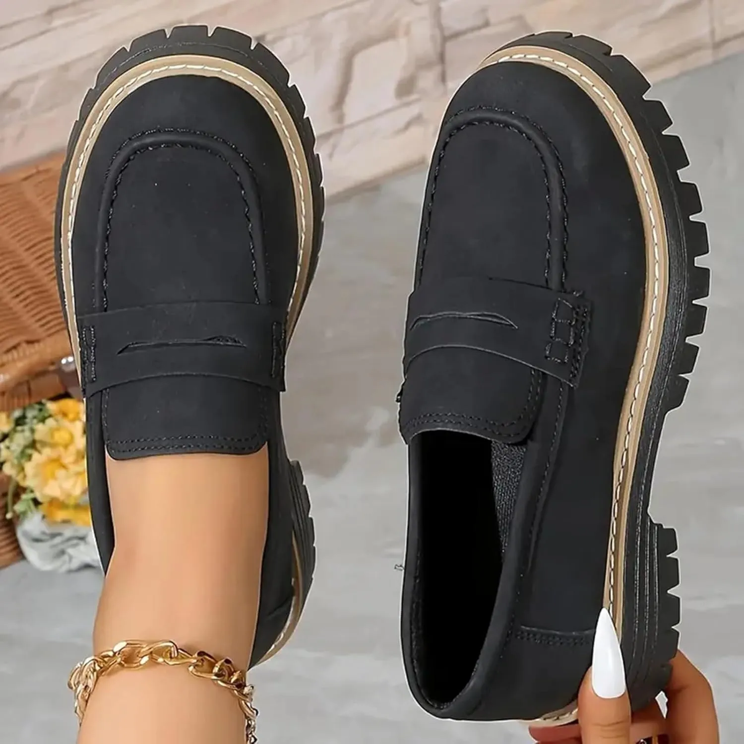 Cathalem Orthoture-Orthopedic Platform Loafers Comfort Orthopedic Shoes Womens Round Toe Walking Shoes Slip on Shoes