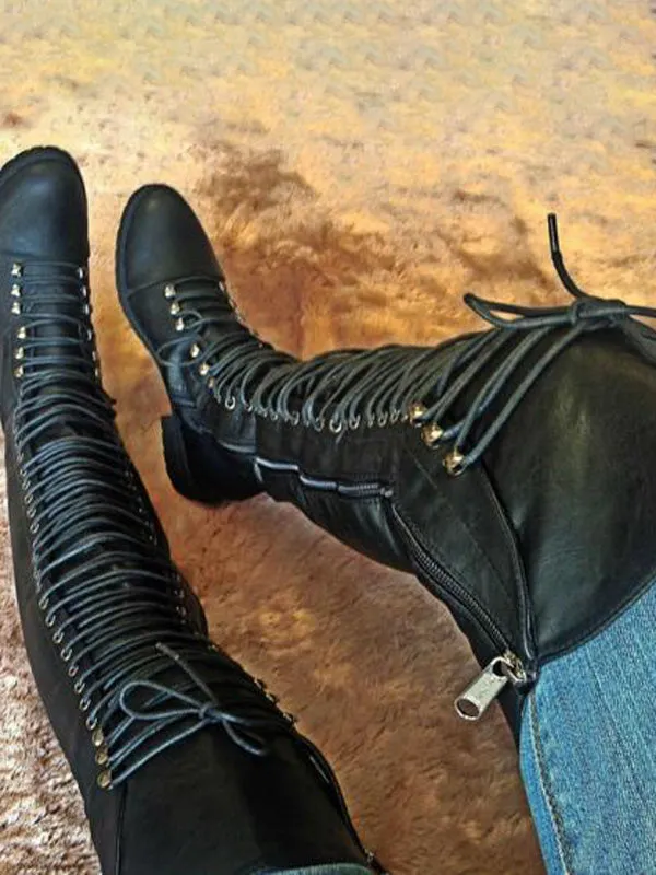 Cross-tied Round Toe Boots