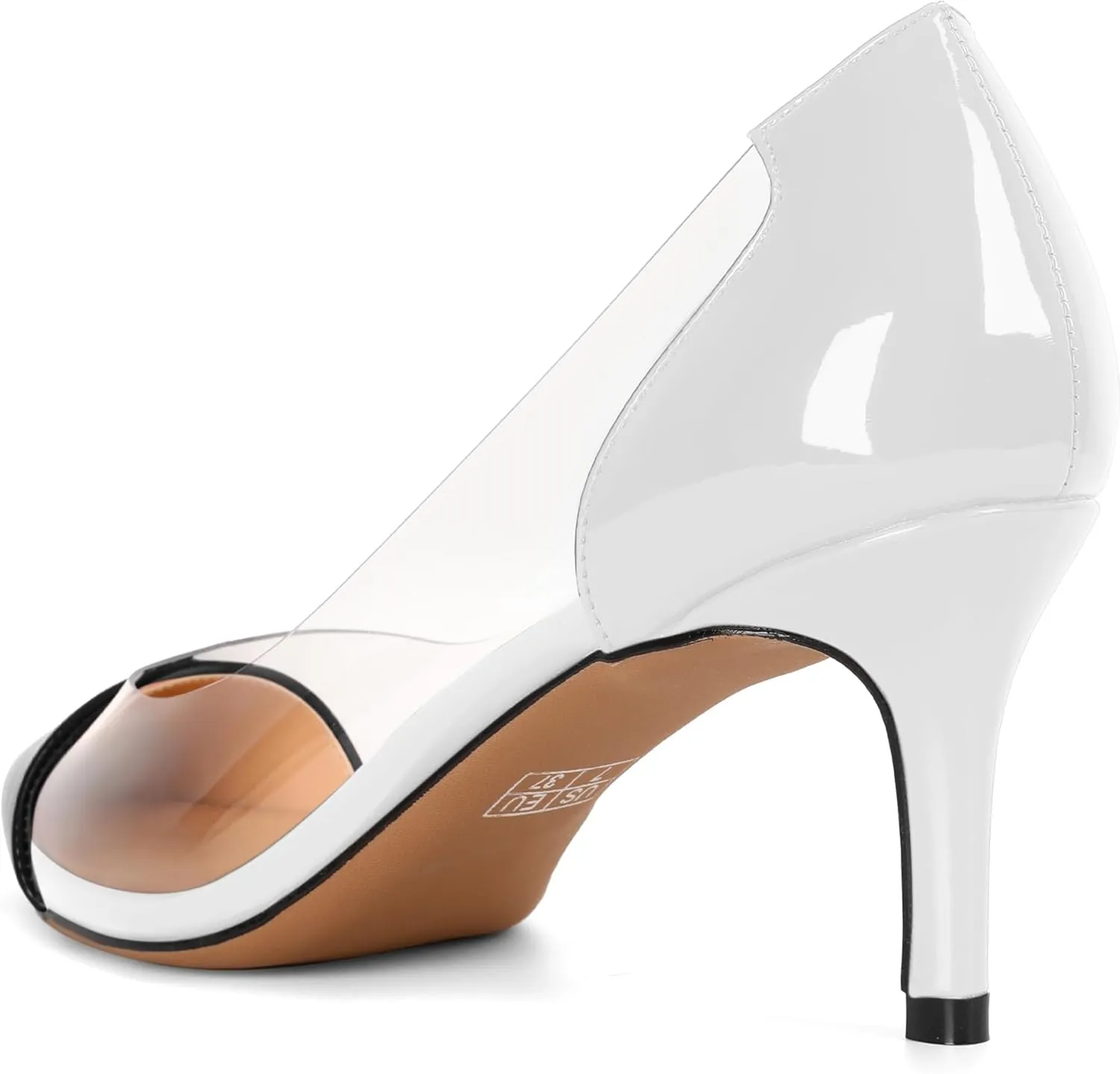 Eldof Women's Pointed Toe Cap Clear Stilettos Pumps Transparent PVC Vamp Mid Heels Slip on Wedding Dress Work Shoes 2.5 Inch