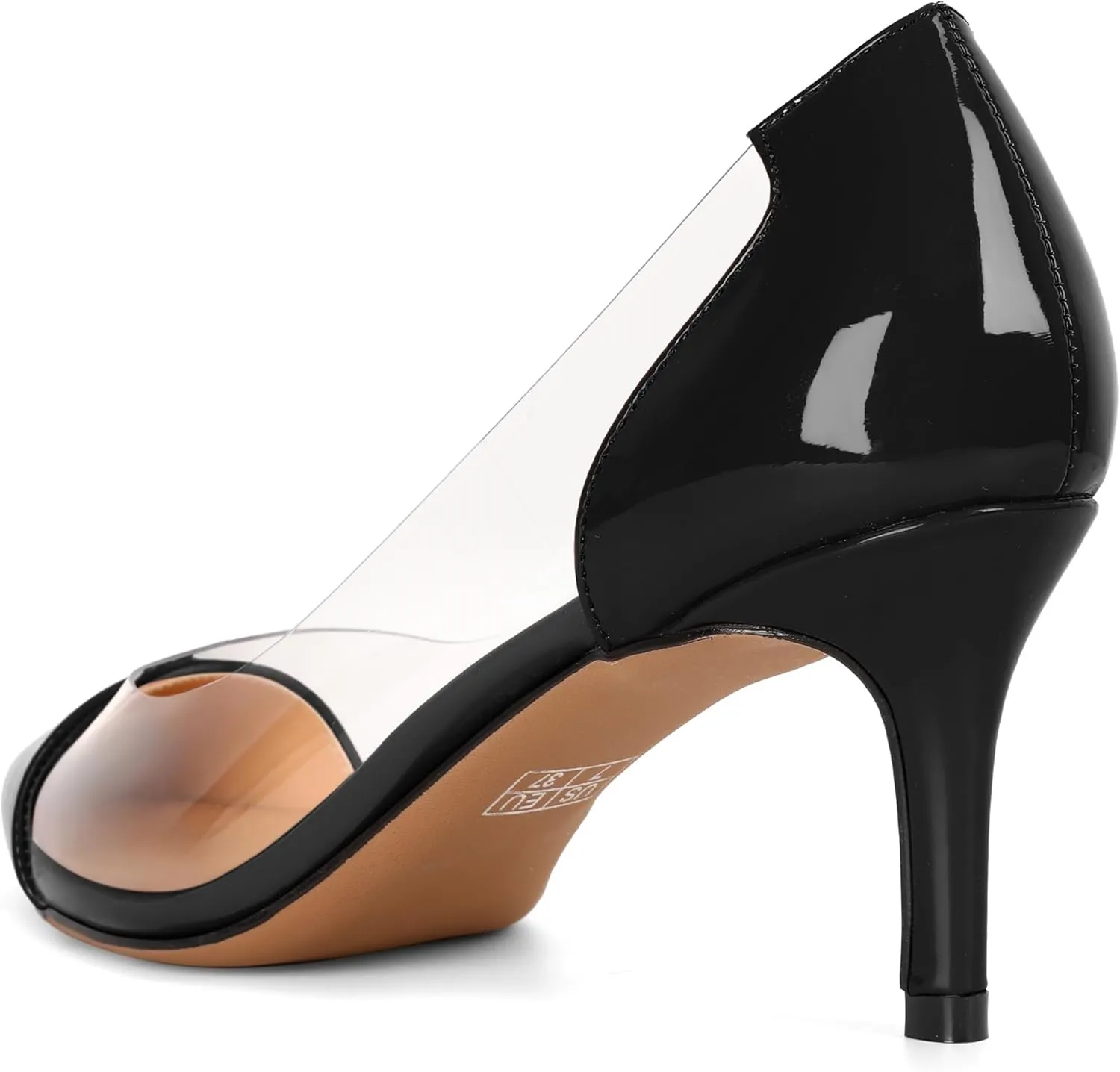 Eldof Women's Pointed Toe Cap Clear Stilettos Pumps Transparent PVC Vamp Mid Heels Slip on Wedding Dress Work Shoes 2.5 Inch