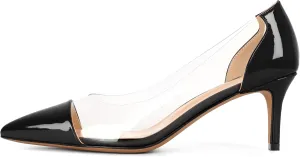 Eldof Women's Pointed Toe Cap Clear Stilettos Pumps Transparent PVC Vamp Mid Heels Slip on Wedding Dress Work Shoes 2.5 Inch