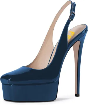 FSJ Women Graceful Closed Toe Stiletto High Heel Platform Sandals Slip On Slingback Dress Shoes Size 4-15 US