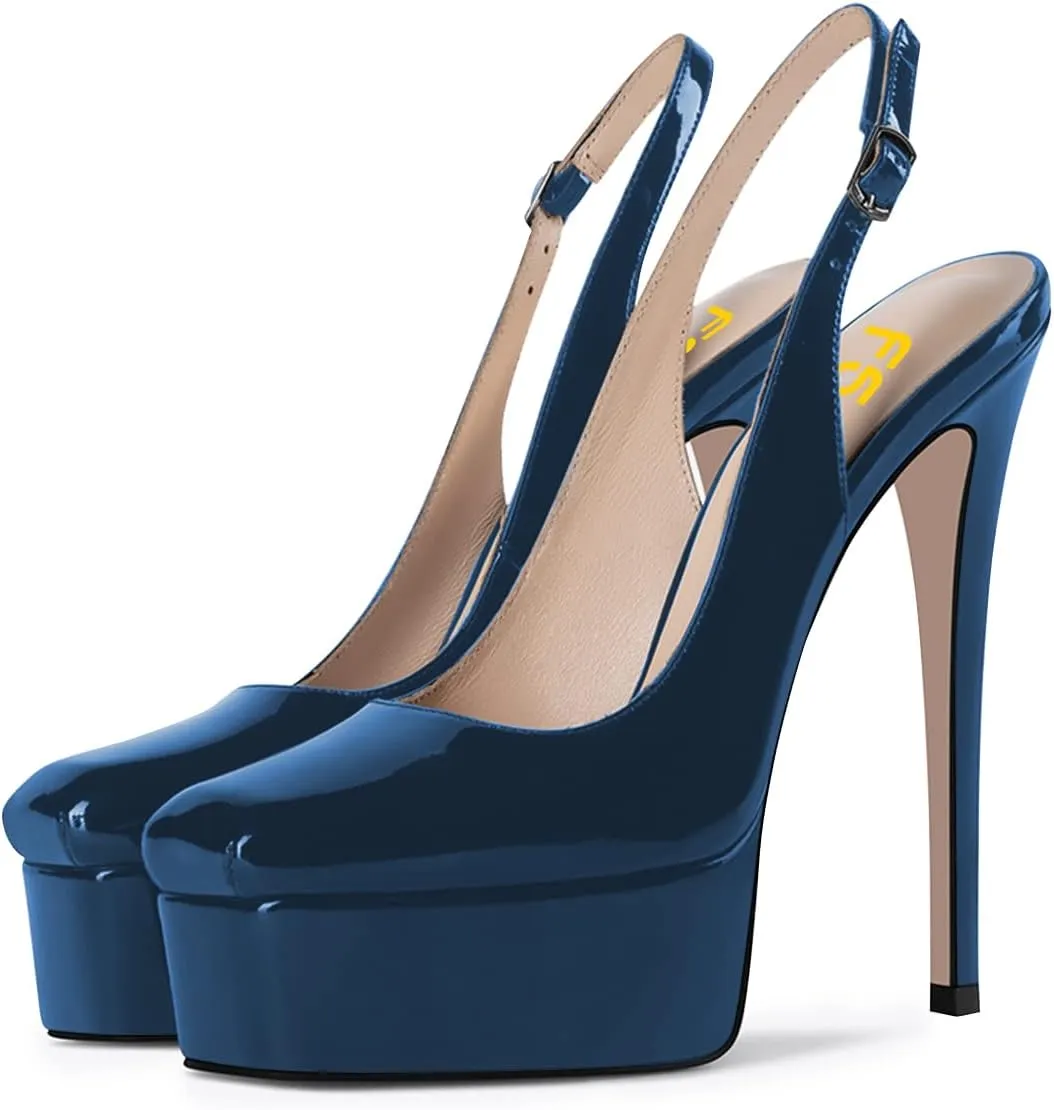 FSJ Women Graceful Closed Toe Stiletto High Heel Platform Sandals Slip On Slingback Dress Shoes Size 4-15 US