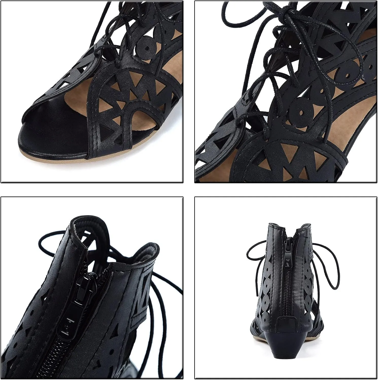 Gladiator Sandals for Women Wedge,Comfy Sandals Ladies Fashion Hollow Out Low Heel Lace Up Vintage Sandals with Zipper