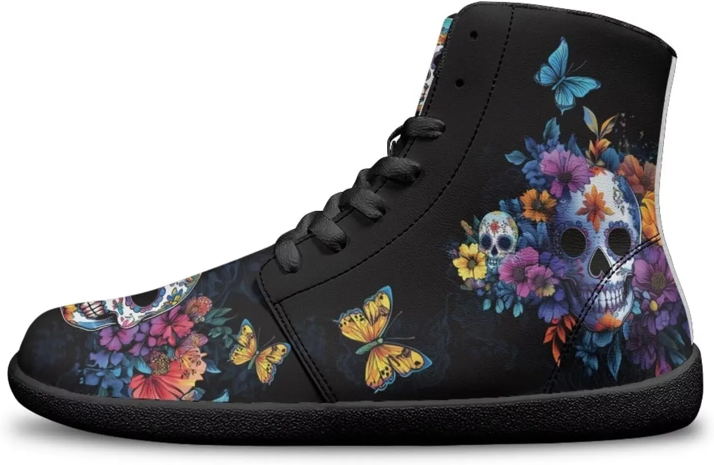 High Top Skull Print Barefoot Shoes for Men - Ultralight Sneakers with Rubber Sole for Travel and Running
