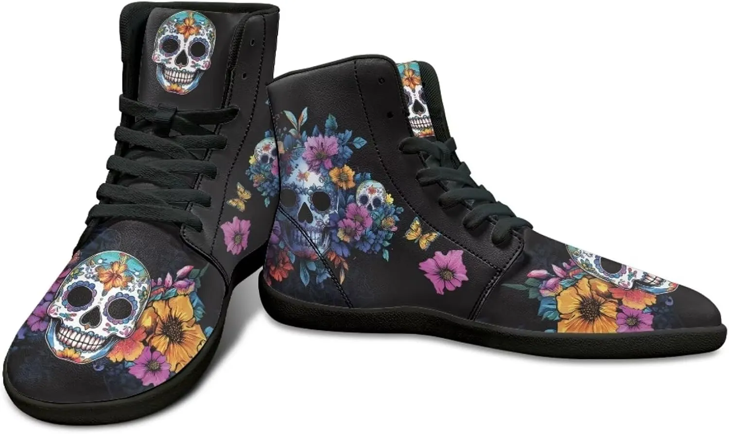 High Top Skull Print Barefoot Shoes for Men - Ultralight Sneakers with Rubber Sole for Travel and Running