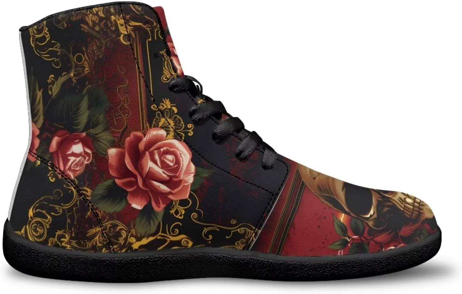 High Top Skull Print Barefoot Shoes for Men - Ultralight Sneakers with Rubber Sole for Travel and Running
