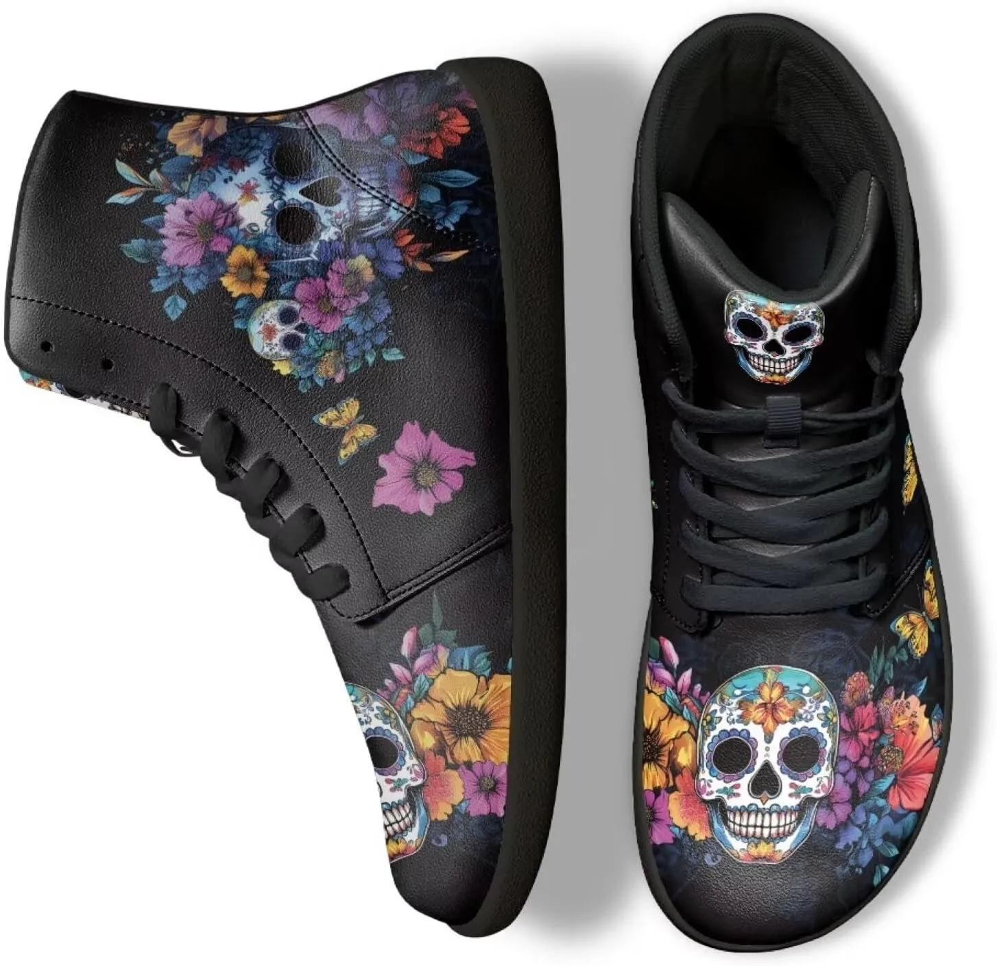 High Top Skull Print Barefoot Shoes for Men - Ultralight Sneakers with Rubber Sole for Travel and Running