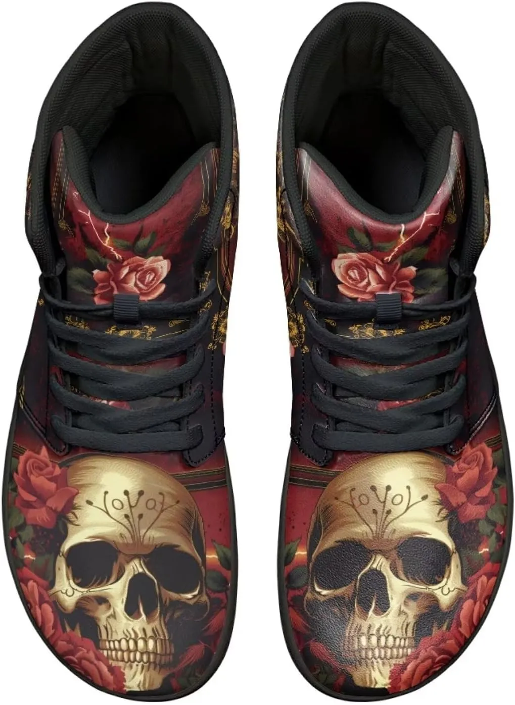 High Top Skull Print Barefoot Shoes for Men - Ultralight Sneakers with Rubber Sole for Travel and Running