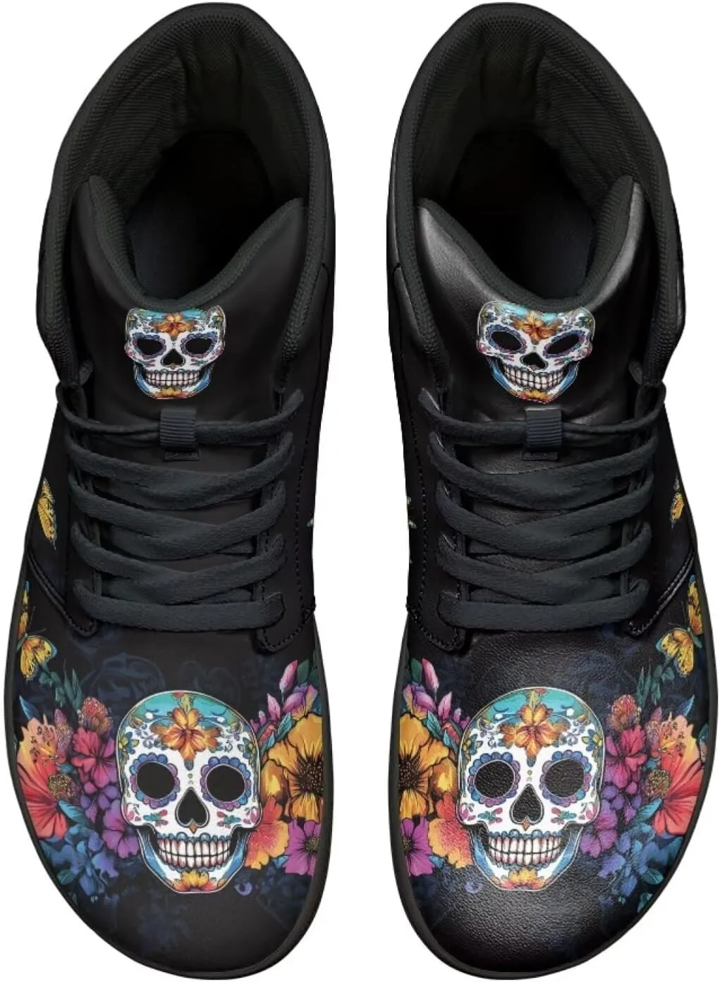 High Top Skull Print Barefoot Shoes for Men - Ultralight Sneakers with Rubber Sole for Travel and Running