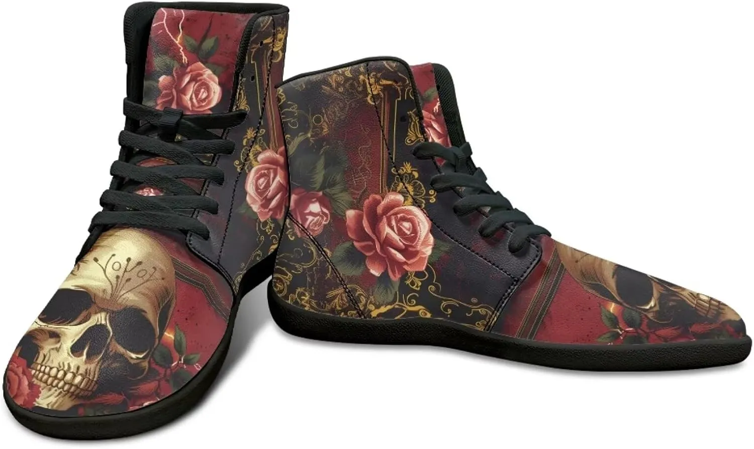 High Top Skull Print Barefoot Shoes for Men - Ultralight Sneakers with Rubber Sole for Travel and Running