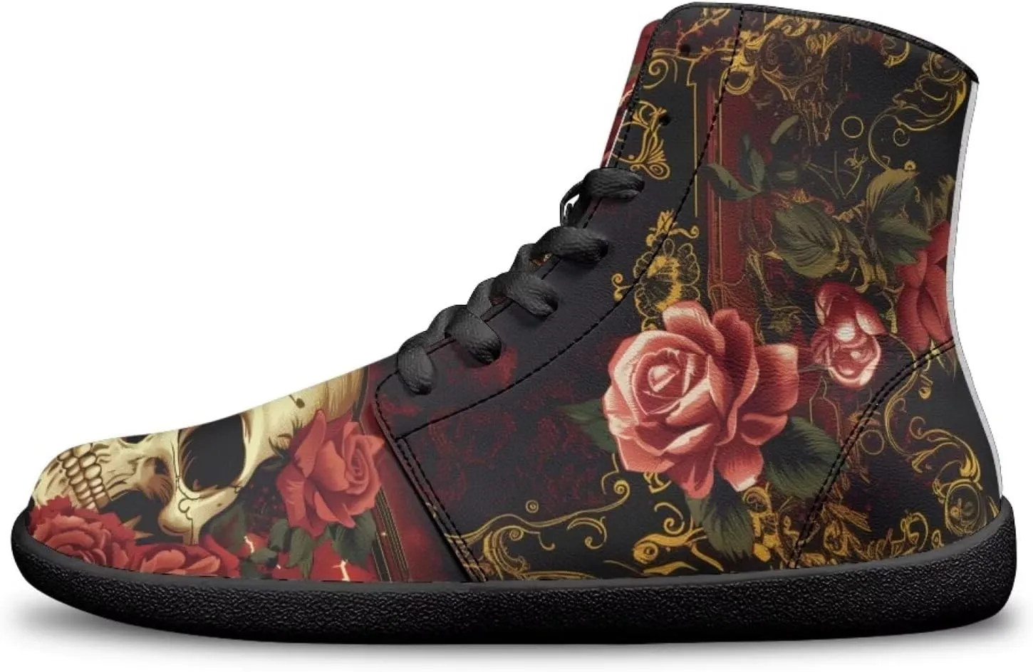 High Top Skull Print Barefoot Shoes for Men - Ultralight Sneakers with Rubber Sole for Travel and Running