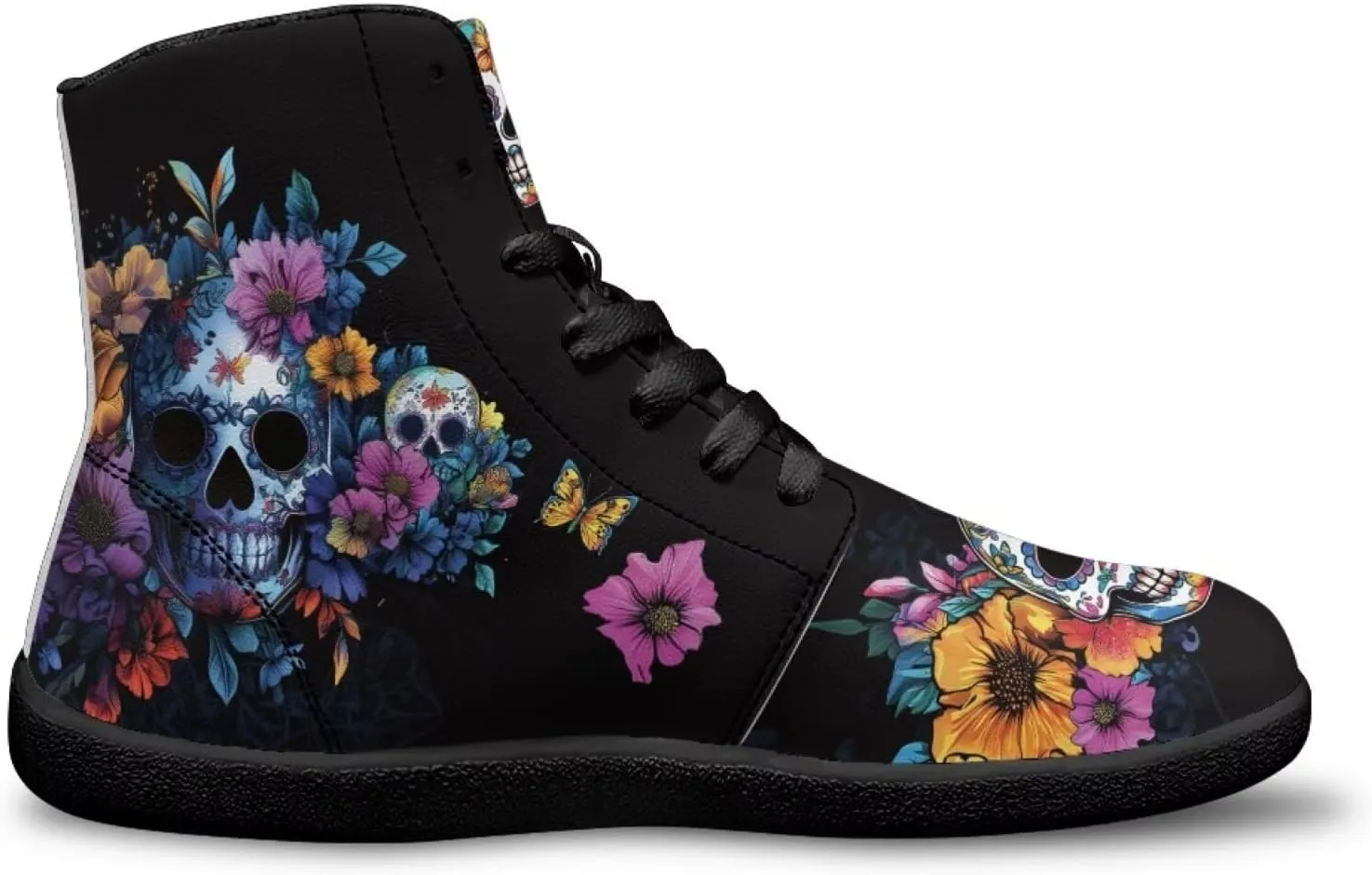 High Top Skull Print Barefoot Shoes for Men - Ultralight Sneakers with Rubber Sole for Travel and Running