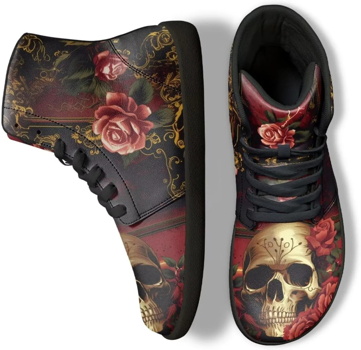 High Top Skull Print Barefoot Shoes for Men - Ultralight Sneakers with Rubber Sole for Travel and Running