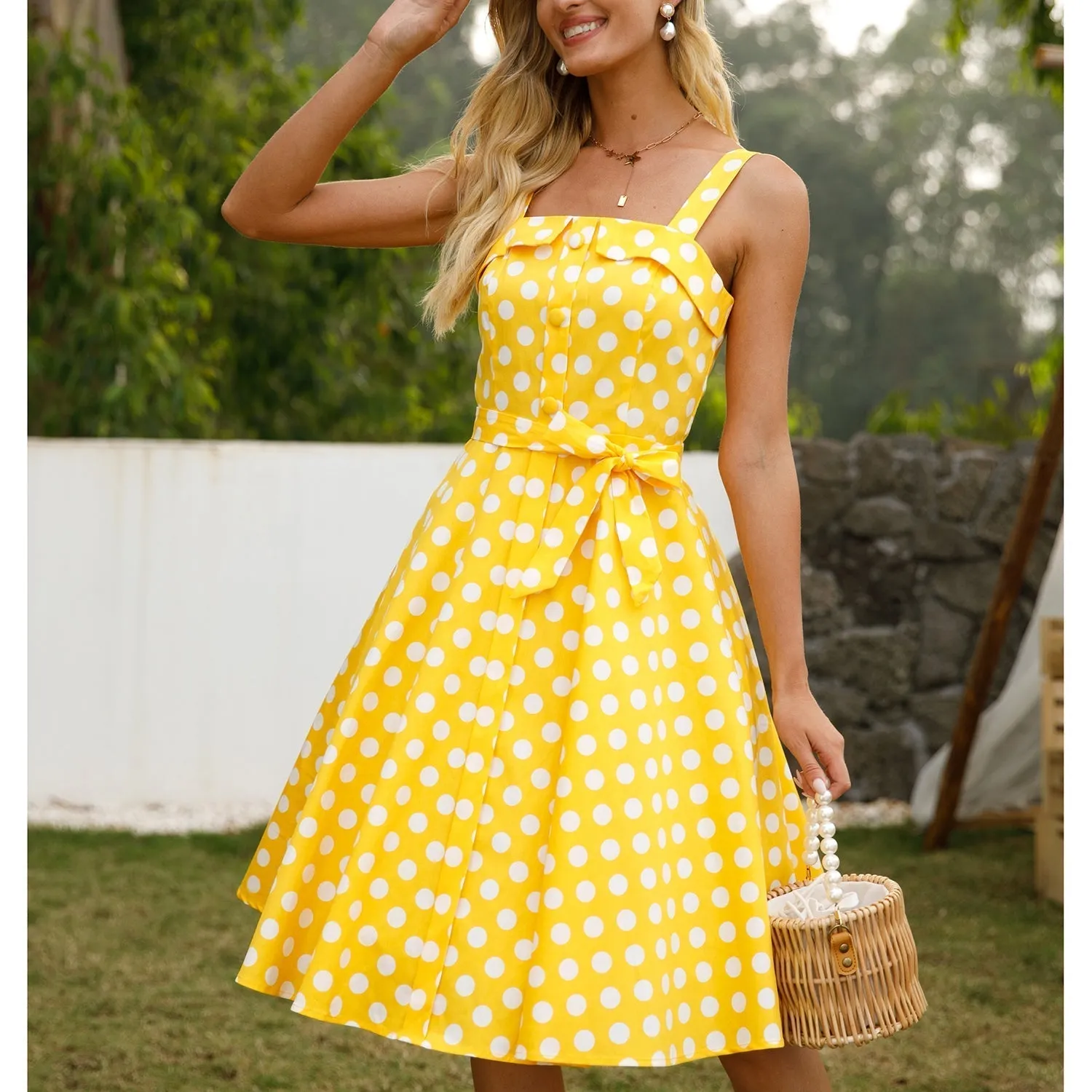 KittenAlarm - Womens 1950s Retro Rockabilly Princess Cosplay Dress polka dot apron  50's 60's Party Costume Gown(S-2XL)