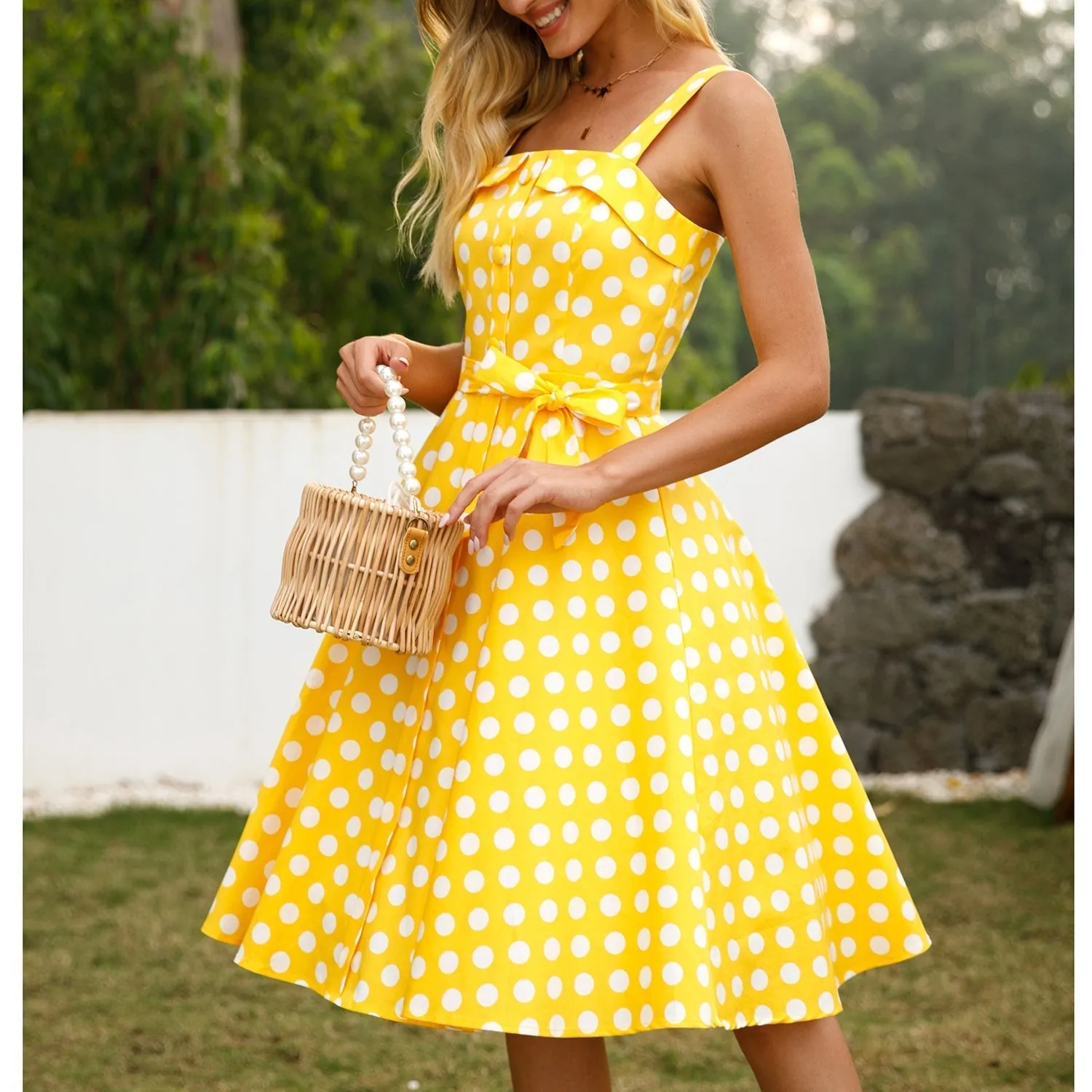 KittenAlarm - Womens 1950s Retro Rockabilly Princess Cosplay Dress polka dot apron  50's 60's Party Costume Gown(S-2XL)