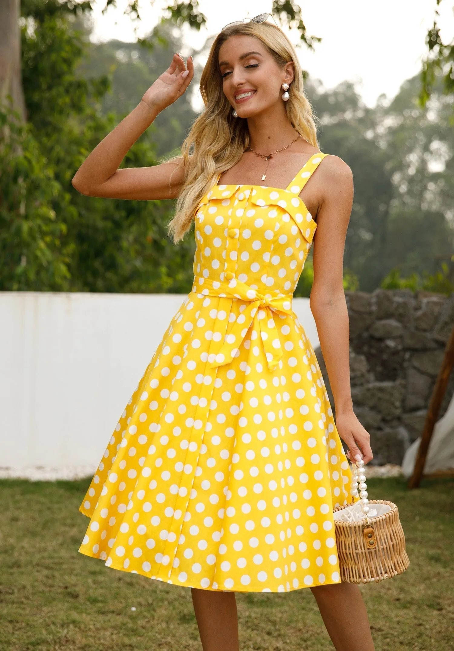 KittenAlarm - Womens 1950s Retro Rockabilly Princess Cosplay Dress polka dot apron  50's 60's Party Costume Gown(S-2XL)