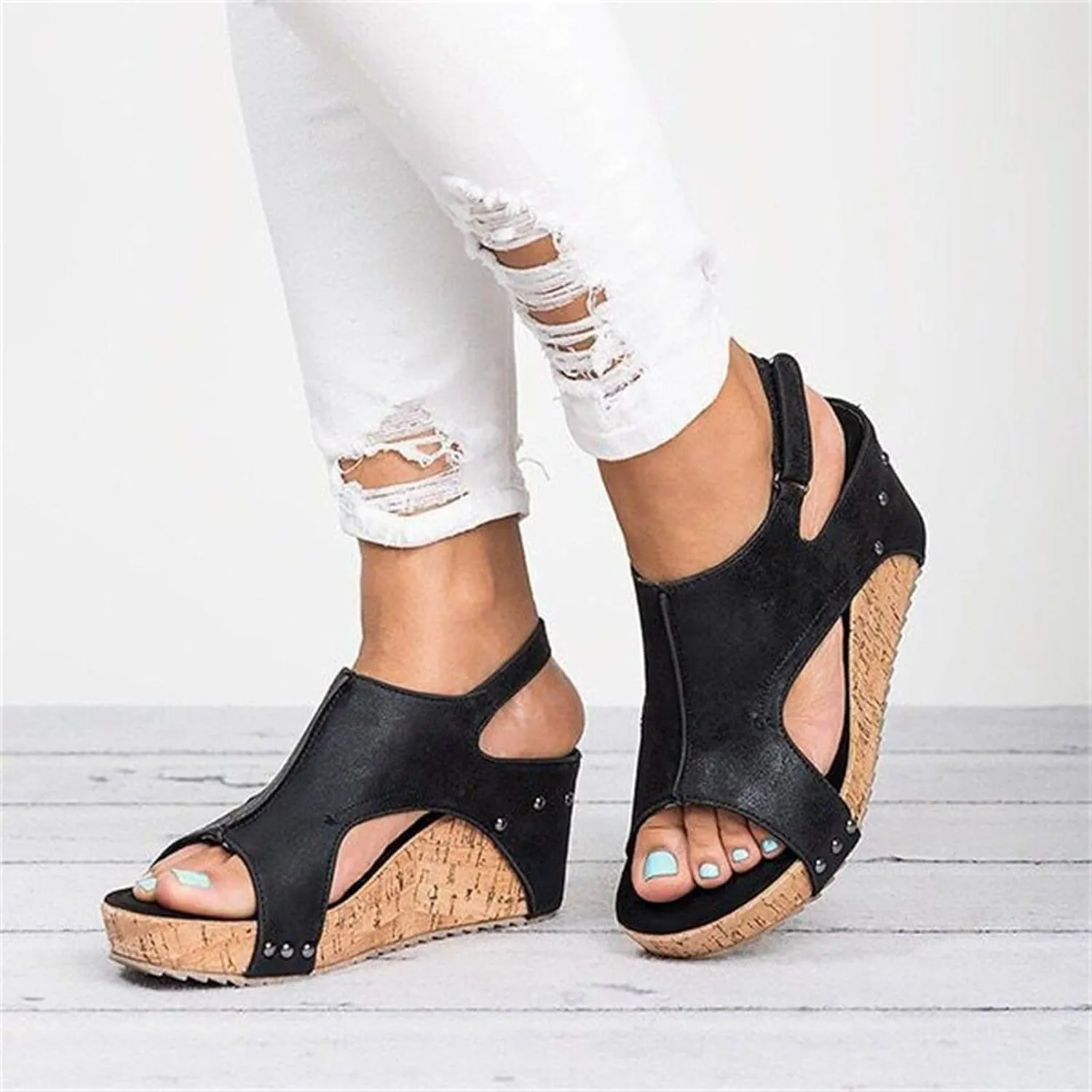 Ladmiple Sandals For Women 2024 Comfortable Wedge Flatform Platform Sandals Open Toe Ankle Strap Slip on Summer Dress Shoes
