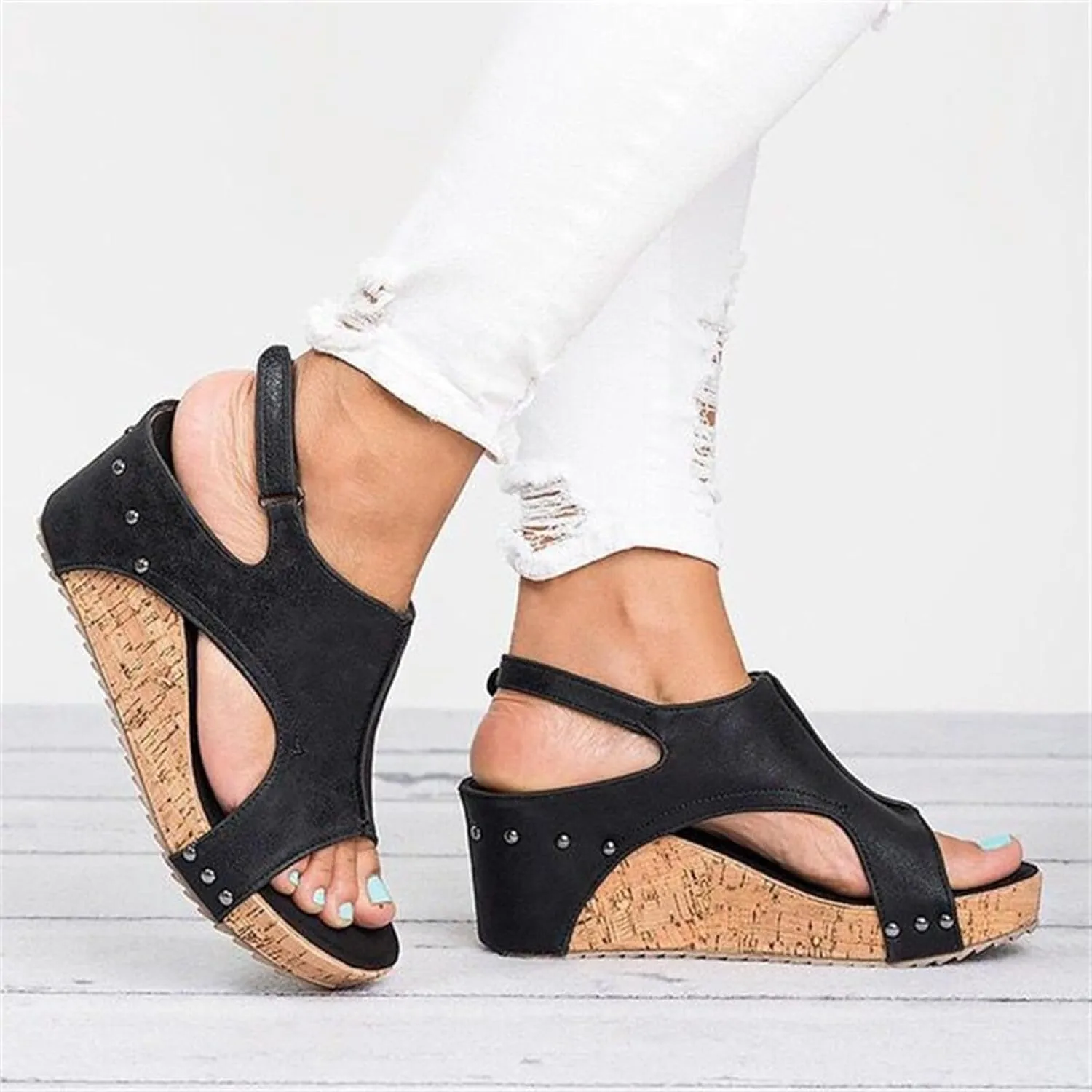 Ladmiple Sandals For Women 2024 Comfortable Wedge Flatform Platform Sandals Open Toe Ankle Strap Slip on Summer Dress Shoes