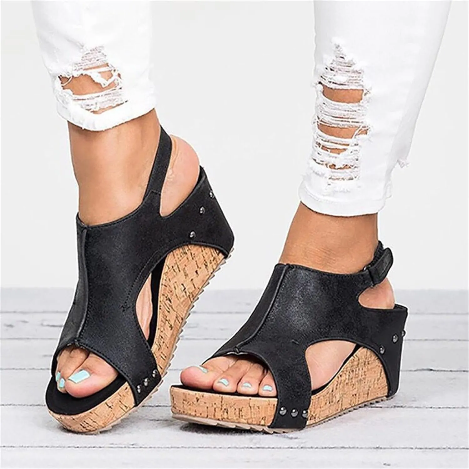 Ladmiple Sandals For Women 2024 Comfortable Wedge Flatform Platform Sandals Open Toe Ankle Strap Slip on Summer Dress Shoes