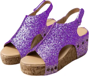 Ladmiple Sandals For Women 2024 Comfortable Wedge Platform Slip on Sandals Flatform Open Toe Sparkly Summer Dress Shoes