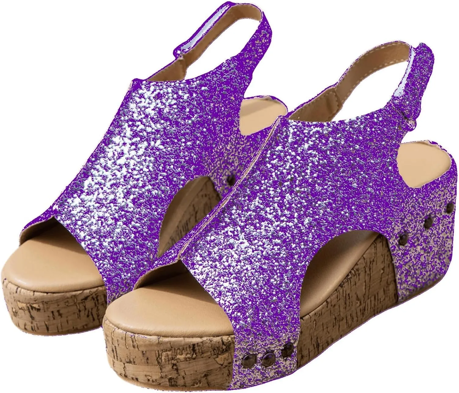 Ladmiple Sandals For Women 2024 Comfortable Wedge Platform Slip on Sandals Flatform Open Toe Sparkly Summer Dress Shoes