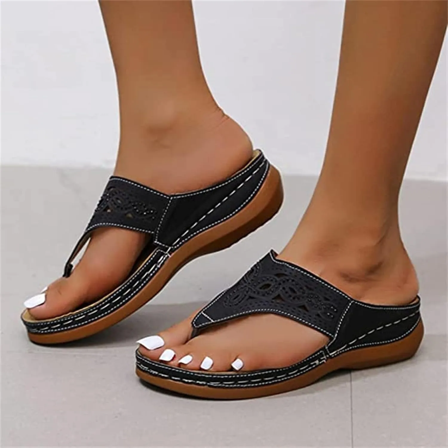 Ladmiple Sandals for Women Casual Summer Orthopedic Sandal with Arch Support Beach Travel Roman Open Toe Flip Flop Shoes