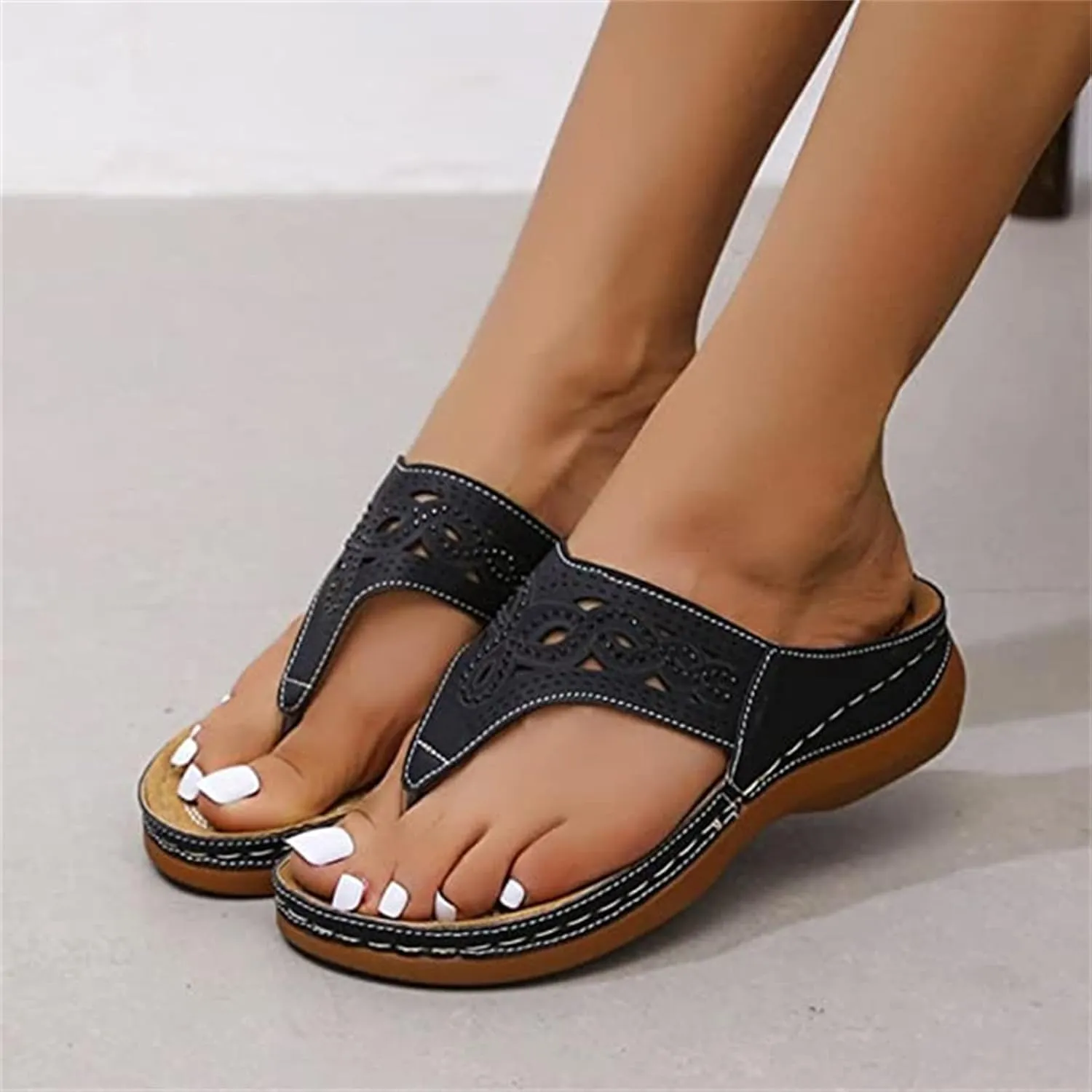 Ladmiple Sandals for Women Casual Summer Orthopedic Sandal with Arch Support Beach Travel Roman Open Toe Flip Flop Shoes