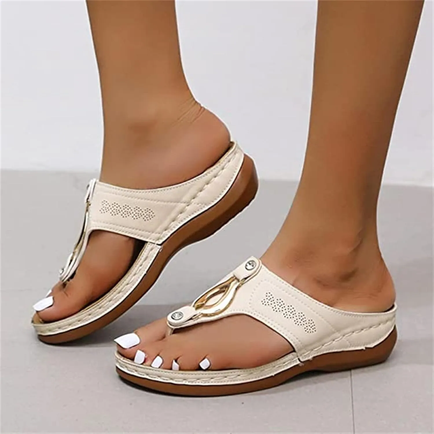 Ladmiple Sandals for Women Casual Summer Orthopedic Sandal with Arch Support Beach Travel Roman Open Toe Flip Flop Shoes