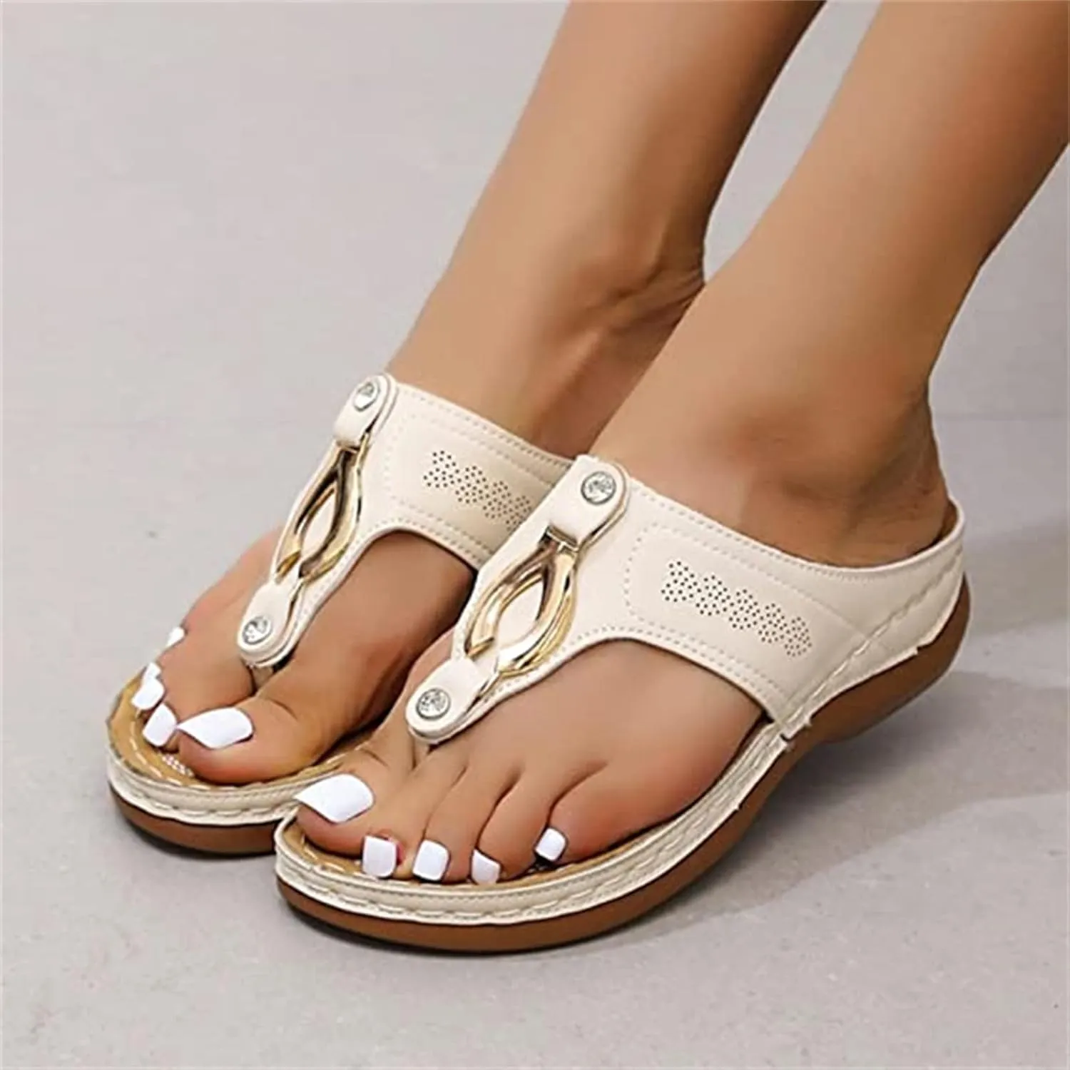 Ladmiple Sandals for Women Casual Summer Orthopedic Sandal with Arch Support Beach Travel Roman Open Toe Flip Flop Shoes