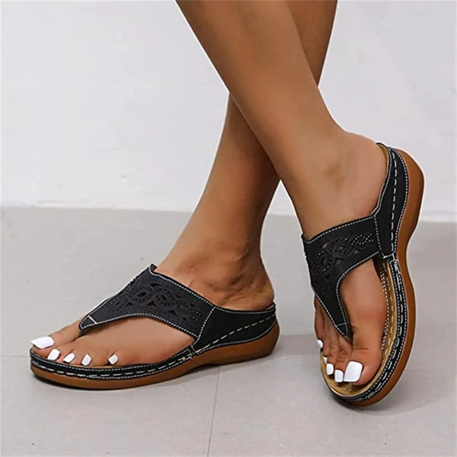 Ladmiple Sandals for Women Casual Summer Orthopedic Sandal with Arch Support Beach Travel Roman Open Toe Flip Flop Shoes