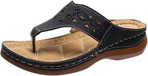 Ladmiple Sandals for Women Casual Summer Orthopedic Sandal with Arch Support Beach Travel Roman Open Toe Flip Flop Shoes