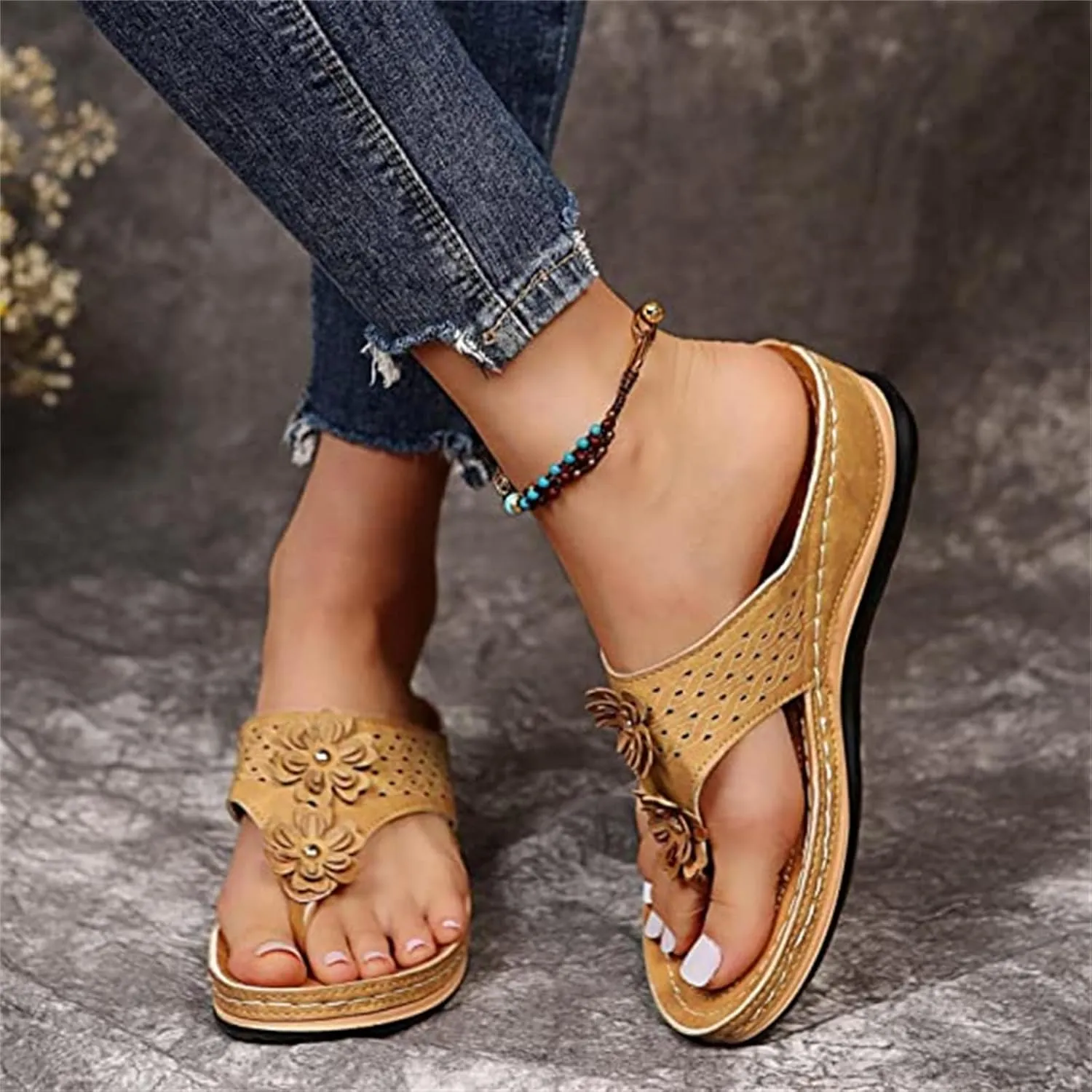 Ladmiple Sandals for Women Casual Summer Womens Orthopedic Sandal Arch Support Roman Open Toe Flip Flops Dressy Shoes