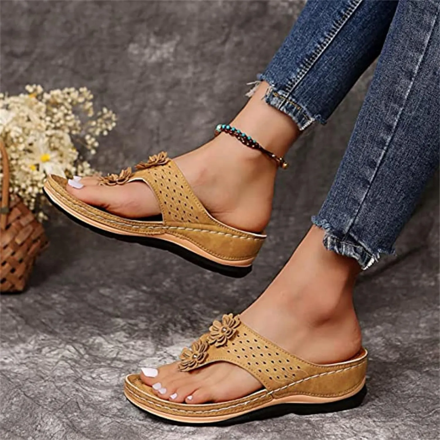 Ladmiple Sandals for Women Casual Summer Womens Orthopedic Sandal Arch Support Roman Open Toe Flip Flops Dressy Shoes